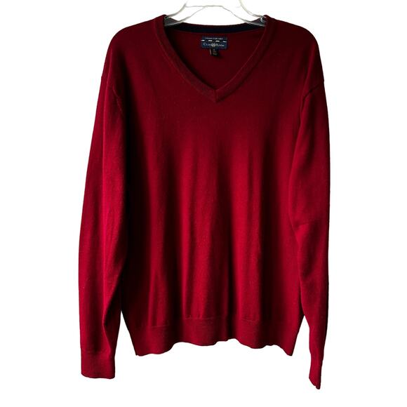 Club Room Men's Merino Wool Sweater V-Neck Dark Red Size XL Italian Spun Yarn - Picture 2 of 9